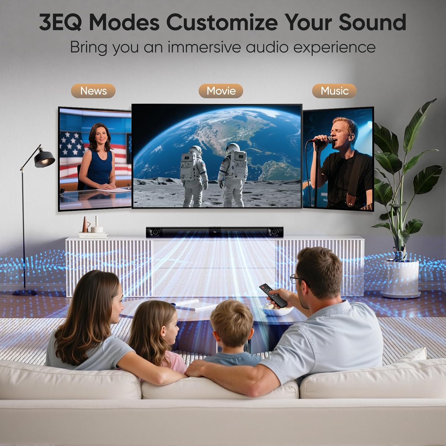 Sound Bar for Smart TV, 80W Soundbar with Four Woofers, Dual Horn Tweeters, 2.0 Channel TV Speaker, 2 in 1 Detachable Design, BT/ARC/AUX/Optical Connection, Surround Sound System for TV