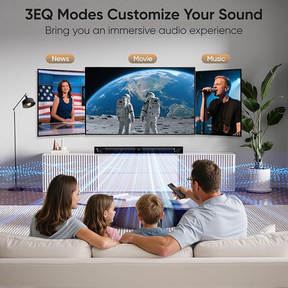 Sound Bar for Smart TV, 80W Soundbar with Four Woofers, Dual Horn Tweeters, 2.0 Channel TV Speaker, 2 in 1 Detachable Design, BT/ARC/AUX/Optical Connection, Surround Sound System for TV/PC