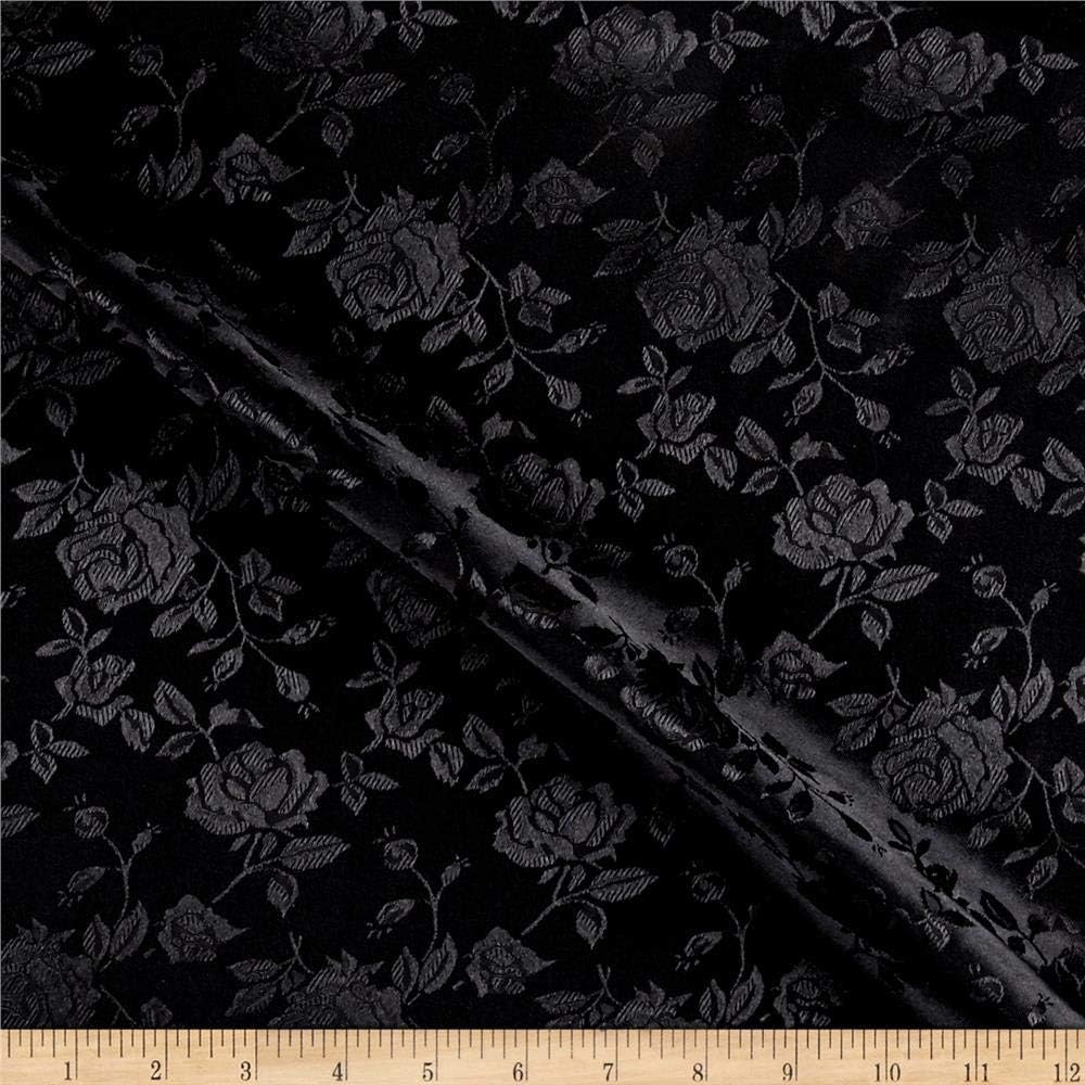 58/59" Wide Polyester Brocade Jacquard Satin Fabric (Black, 3 Yards)