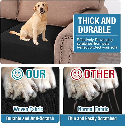 Miniatura 3 de H.VERSAILTEX Fundas de cojín individuales de lino tejido resistente al agua para sofá de 3 cojines, fundas protectoras de cojín (paquete de 3, negro