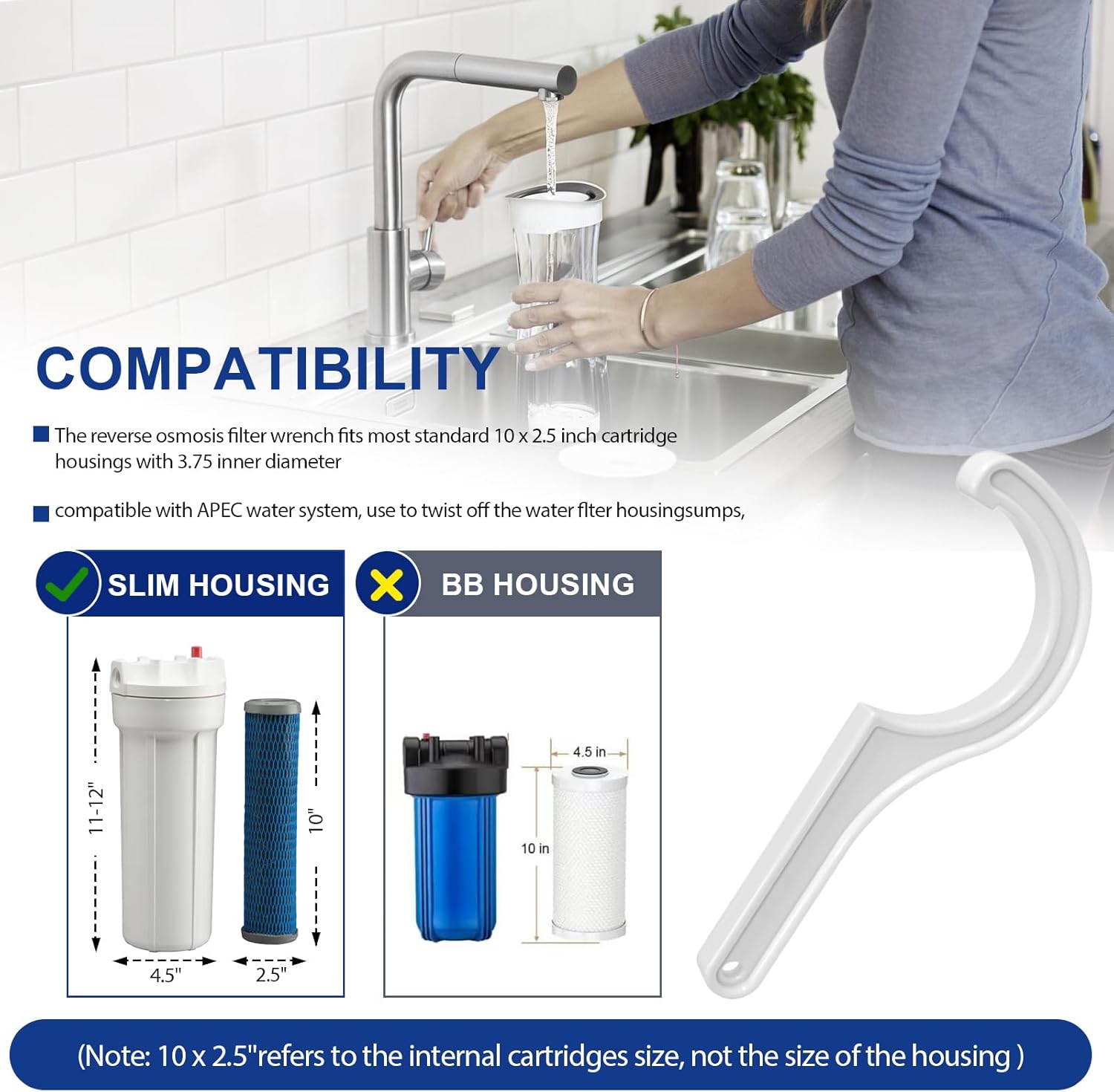 Water Filter Wrench Replacement for APEC Half 180° Filter Housing Wrench, fit Most 10" x 2.5" Filter Housings, for RO Systems or Undersink Water Filter Systems, Compatible with APEC Water System