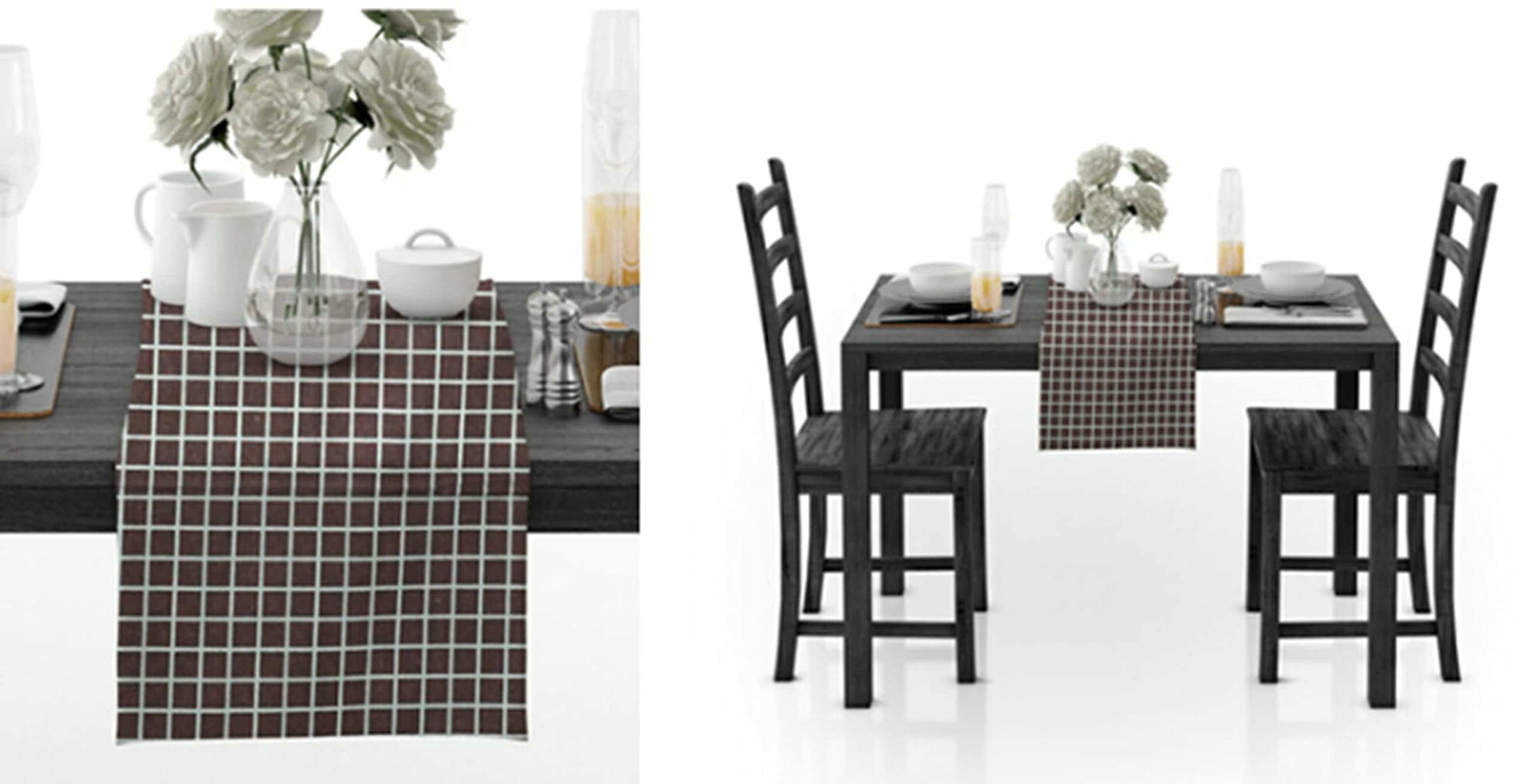 WXKAGF Runner da tavola, Runner da tavola con Decorazioni Natalizie, Motivo a griglia con Nappa, Runner da tavola in Cotone, Decorazione da tavola Lunga, Marrone Scuro, 30 x 160 cm