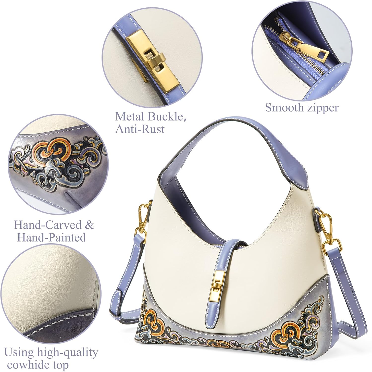 Hand-Carved Auspicious Motifs Leather Shoulder Bag - Image 6