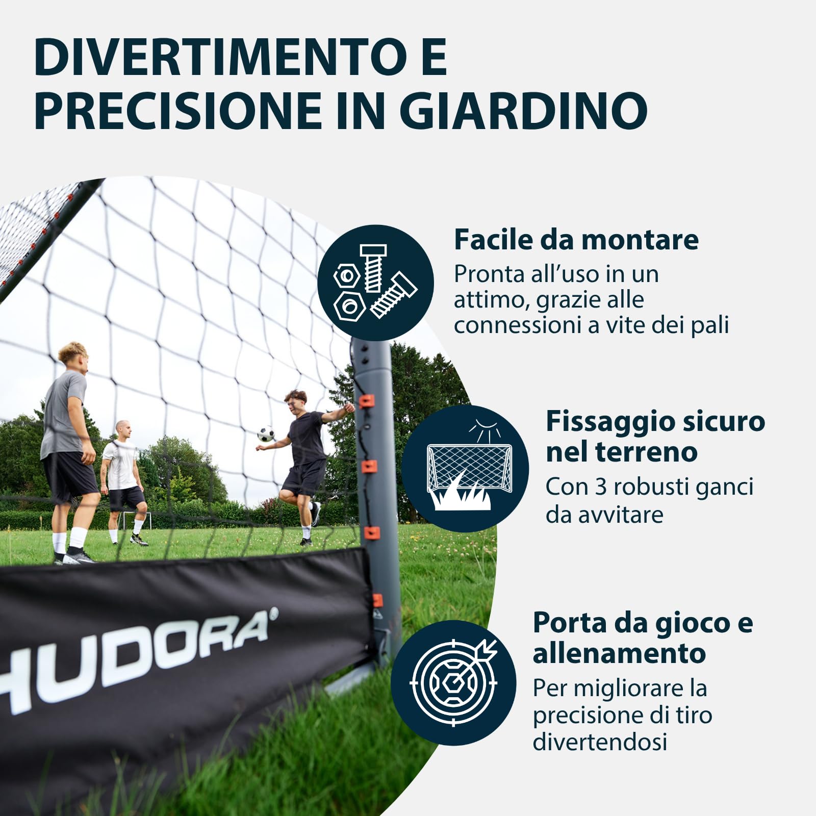 HUDORA Porta da calcio RoCo con cancello (2 in 1) – Sistema Targetshot flessibile – resistente alle intemperie, pieghevole e stabile – per bambini e adulti – con contatore di punti e aperture