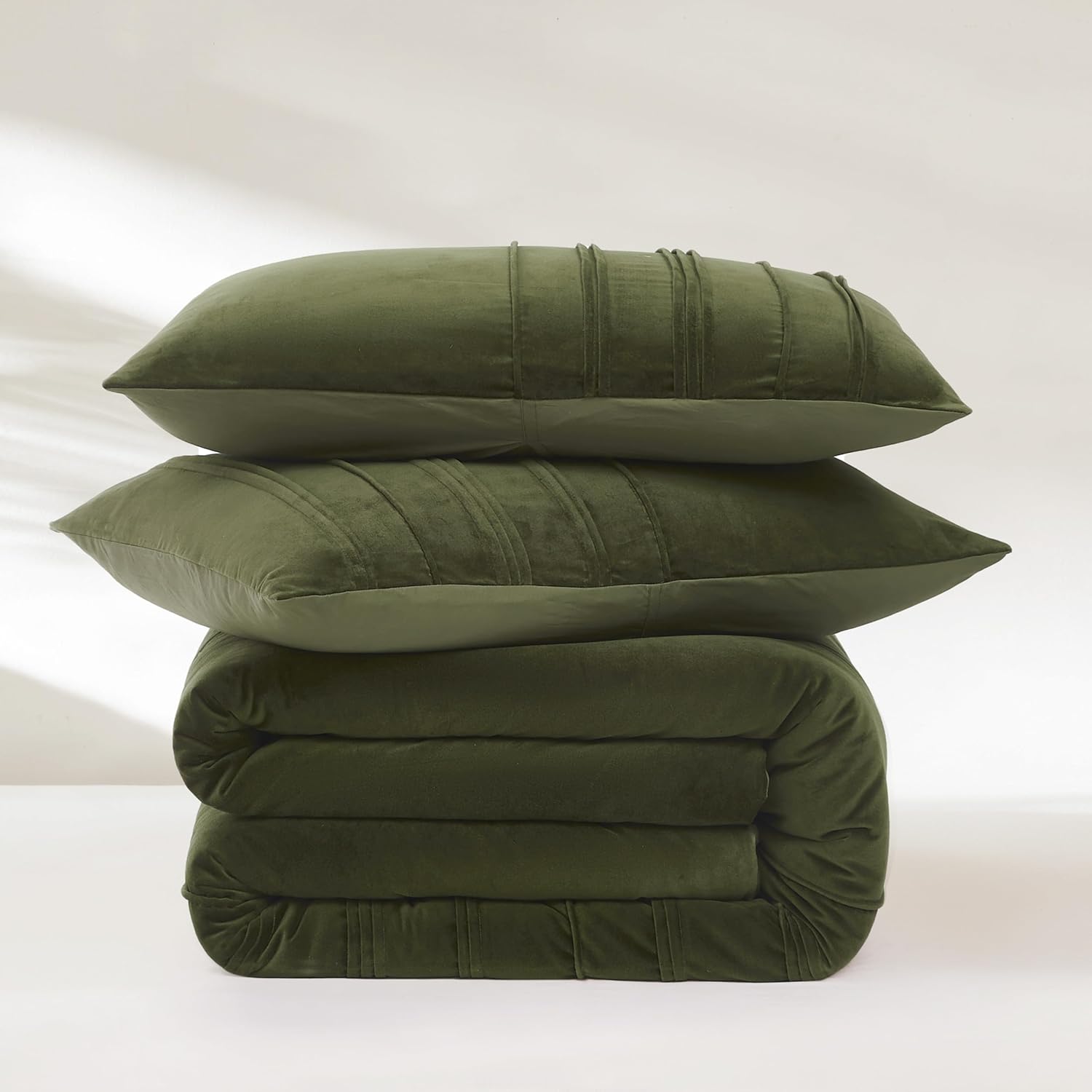 Lush Decor x Chuks Collins Pleated Groove Velvet Comforter 3 Piece Set Queen Green - Queen Comforter Set - Velvet Bedding Set - Green Comforter - Luxury Bedding