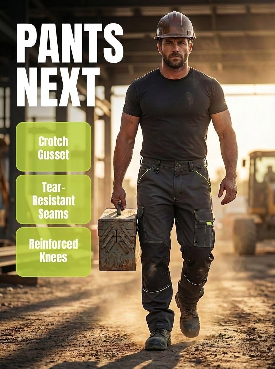 Pants Next – Men's Workwear Heavy Duty Pants – with Multiple Pockets – for Craftsmen, Engineers, Carpenters