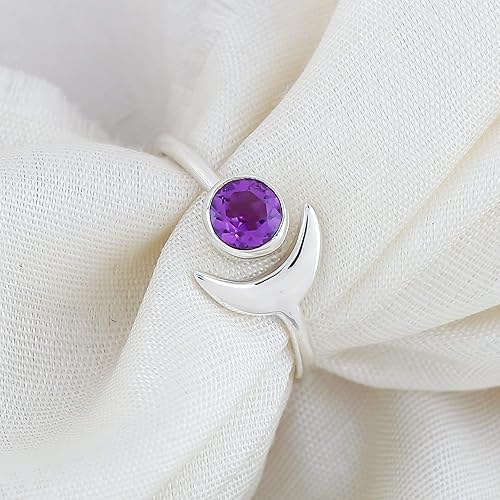 Miniatura 3 de Anillo de plata de ley 925 con forma de media luna Piedra natural Piedras pulidas Joyería de diseñador hecha a mano Anillo bohemio de boda