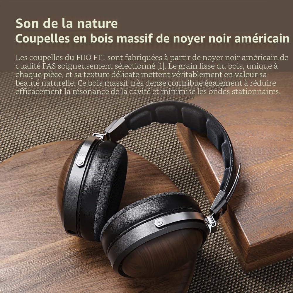 FiiO FT1 32Ω Grand Casque Dynamique avec Coques en Bois Massif