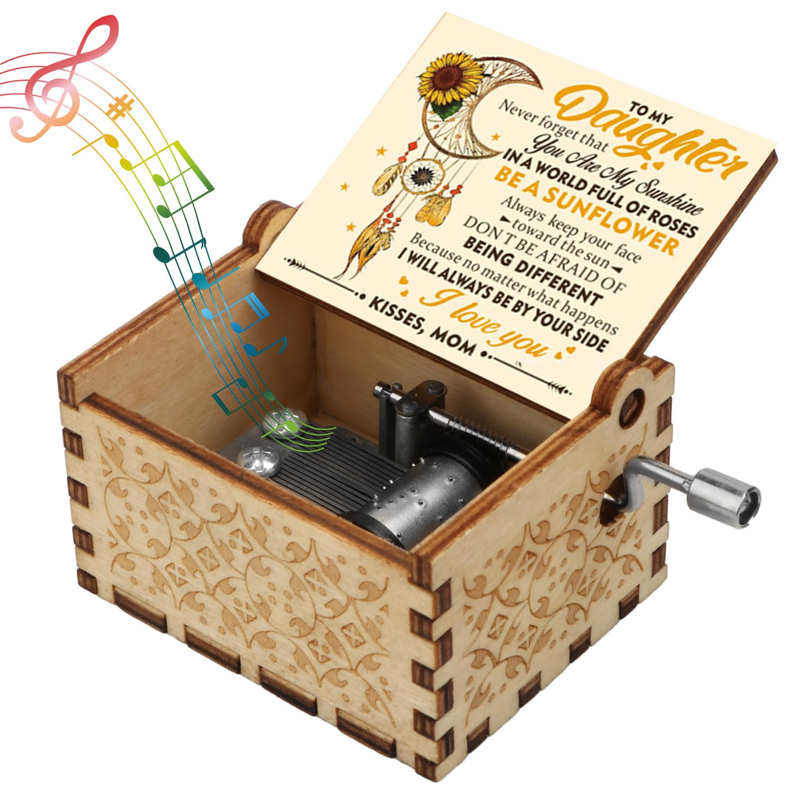 URbazaar Wooden Music Box, You Are My Sunshine Melody,Hand Cranked, Laser Engraved Musical Boxes, Small Novel Gifts for Birthday, Mother's Day, Christmas, Thanksgiving Day(You Are My Sunshine)