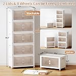 Storage Bins with Lid, 350 L (380 QT) Foldable Stackable Storage Containers, Clear Plastic Collapsible Storage Bins with Door and Wheels, Closet Organizers and Storage Box for Home (5 Tier)