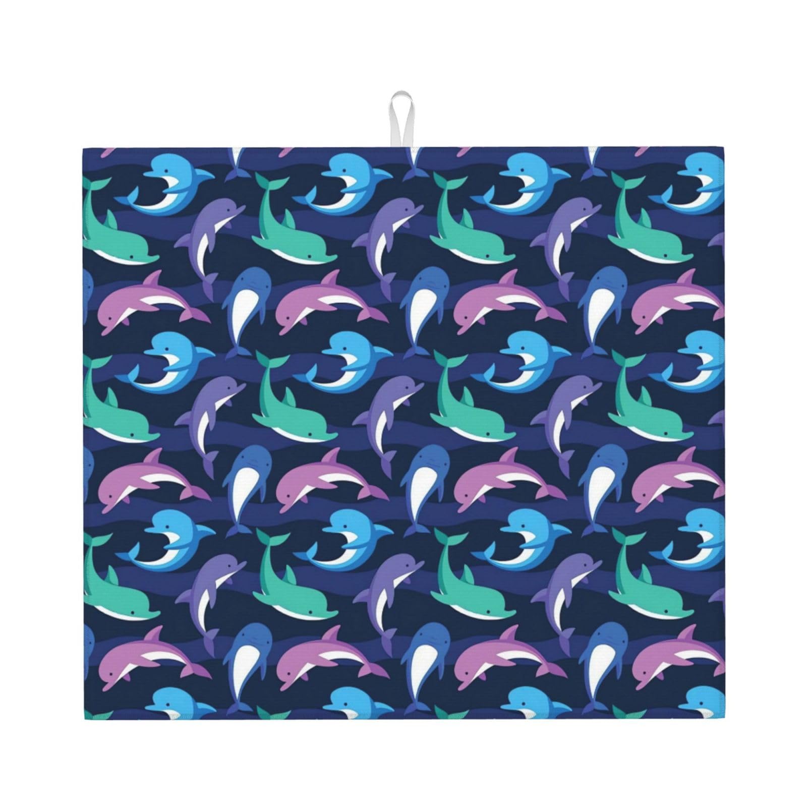 WHJSHOP dolphin Prints Kitchen Drying Mat - Absorbent Dish Drying Throw with Vibrant Prints, Quick-Dry Countertop Layer for Dishes & Glassware - Non-Slip
