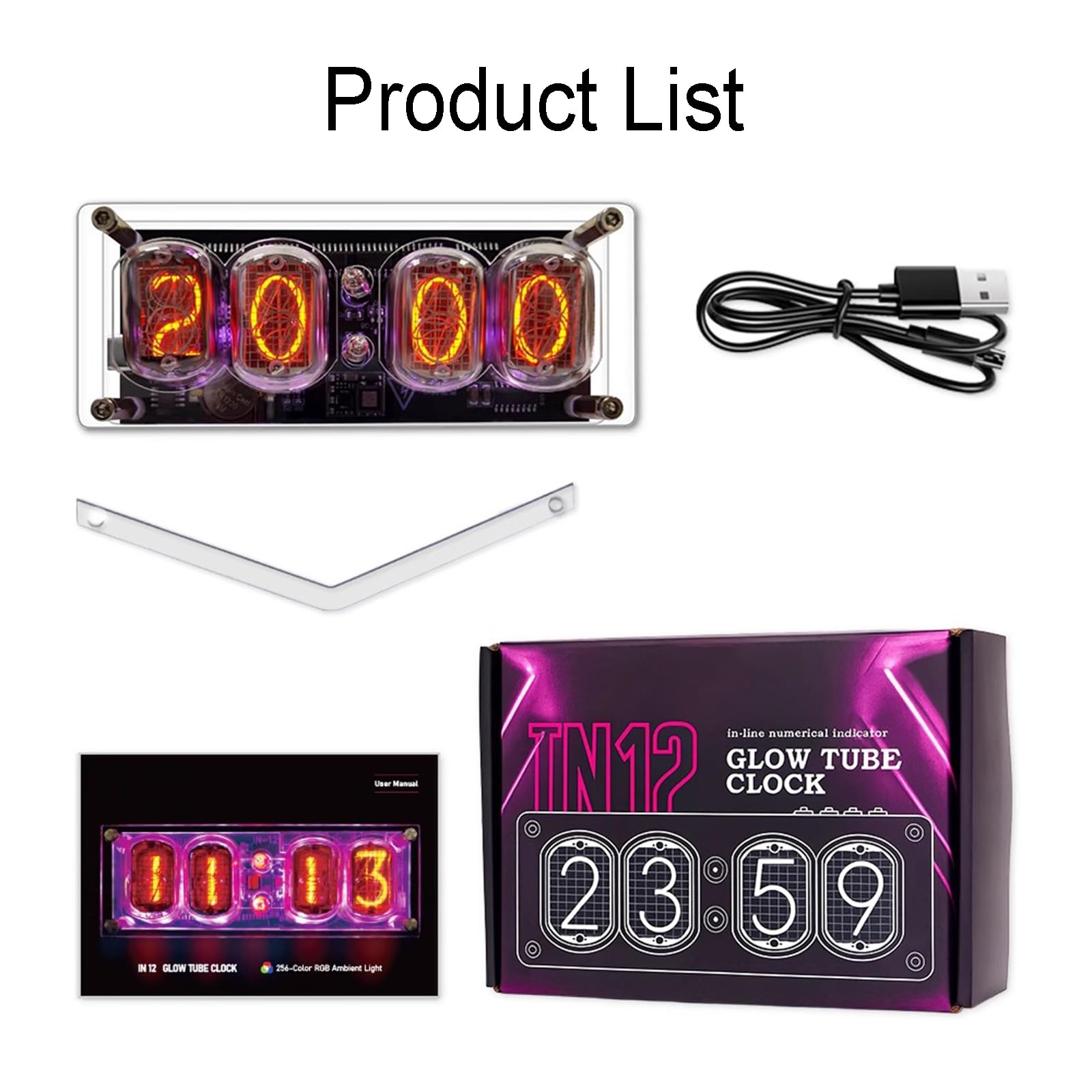 Nixie IN-12 rurki cyfrowe 4-bitowe LED zegar cyfrowy, efekty wizualne RGB, format 12/24 godziny, złącze USB typu C, kreatywna dekoracja biurka