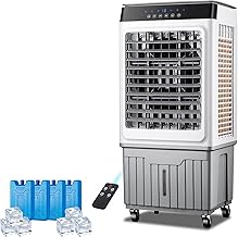 Verdunstungsluftkühler Sumpfkühler Klimaanlage mit 15,38 Gallonen Wassertank 120° Oszillation 4 Eisbeutel 12h Timer Fernbedienung 3 Modi & 3 Geschwindigkeiten Kühlventilator für Home Office