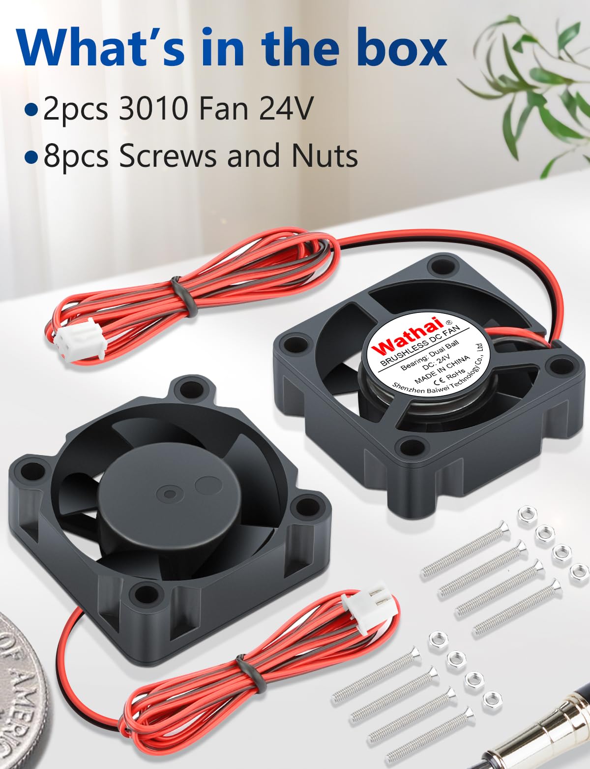 Snapklik.com : Wathai 2pcs 3010 30mm Fan 24V Dual Ball DC Brushless 3D ...
