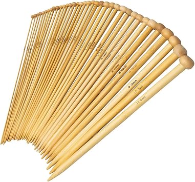 36PCS Bamboo Knitting Needles Set, BetyBedy Single Pointed Knitting Needles, 9 Inches Length Knitting Crochet Supplies for Beginners Handmade 18 Sizes from 2.0mm-10.0mm