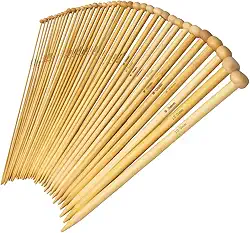 Conjunto de agulhas de tricô de bambu BetyBedy, 36 peças, agulhas de tricô carbonizadas de ponta única, 18 tamanhos de 2,0 mm a 10,0 mm, comprimento de 22,86 cm para artesanato criativo DIY