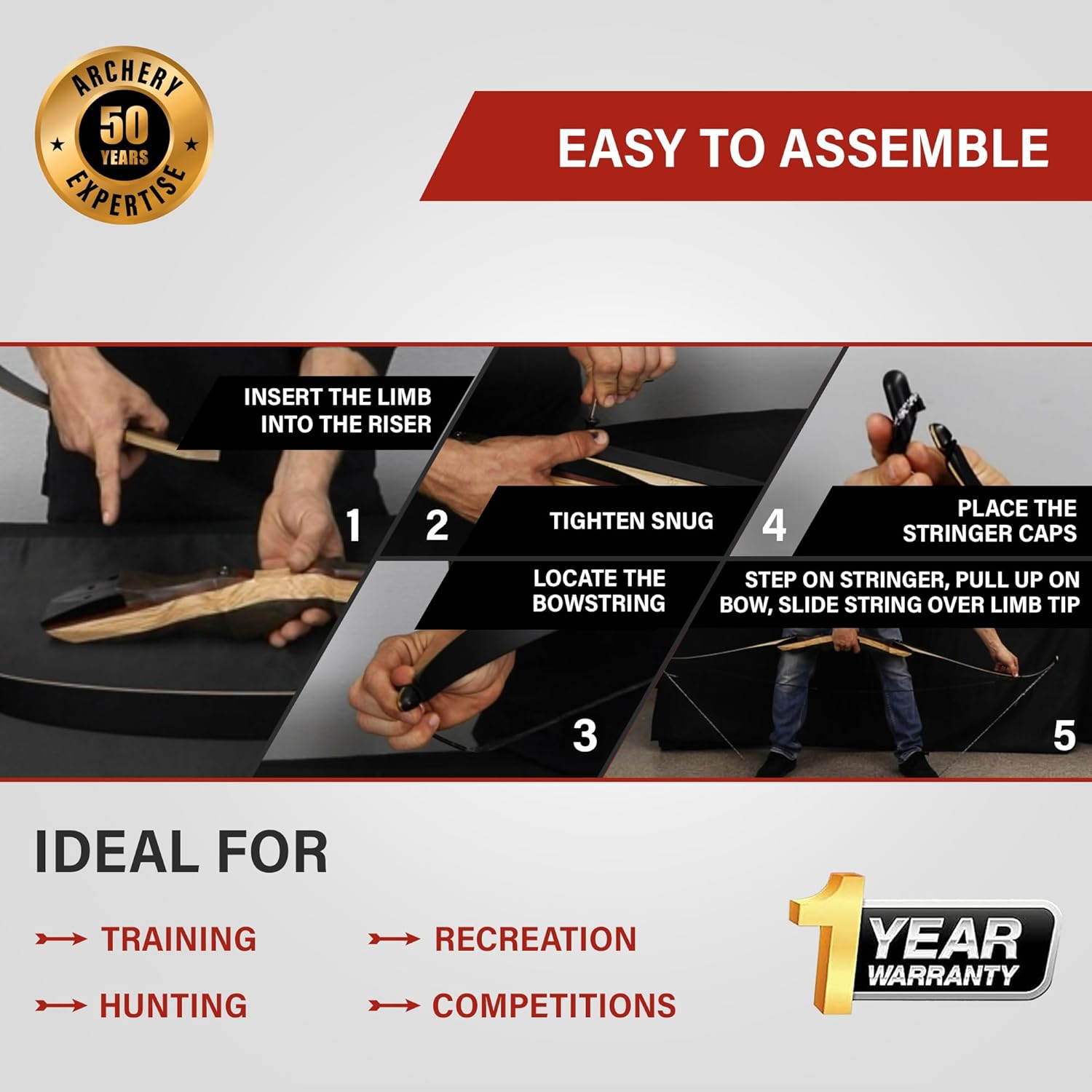 Southwest Archery Ghost Takedown Longbow – 64" Longbow Hunting Bow – Right & Left Hand – Draw Weights in 20-50 lbs – USA Based Company – Perfect for Beginner to Pro - Includes Stringertool