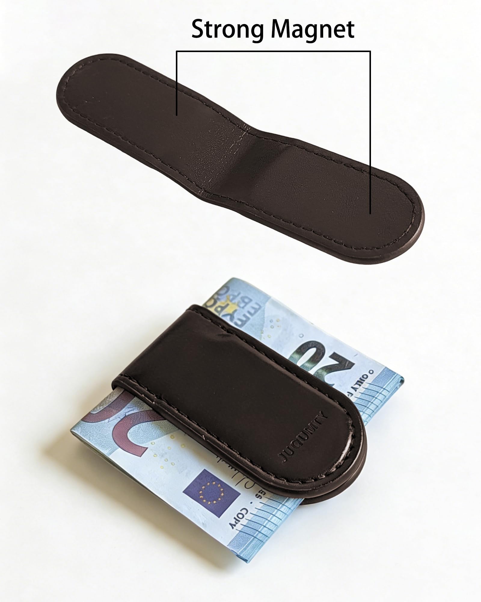 Schlanke Magnet geldklammer für Männer, Leder Kreditkarten und Visitenkartenhalter, Banknotenorganizer, minimalistische Brieftasche für Beruf, Büro Geschenk – Rund Kaffee