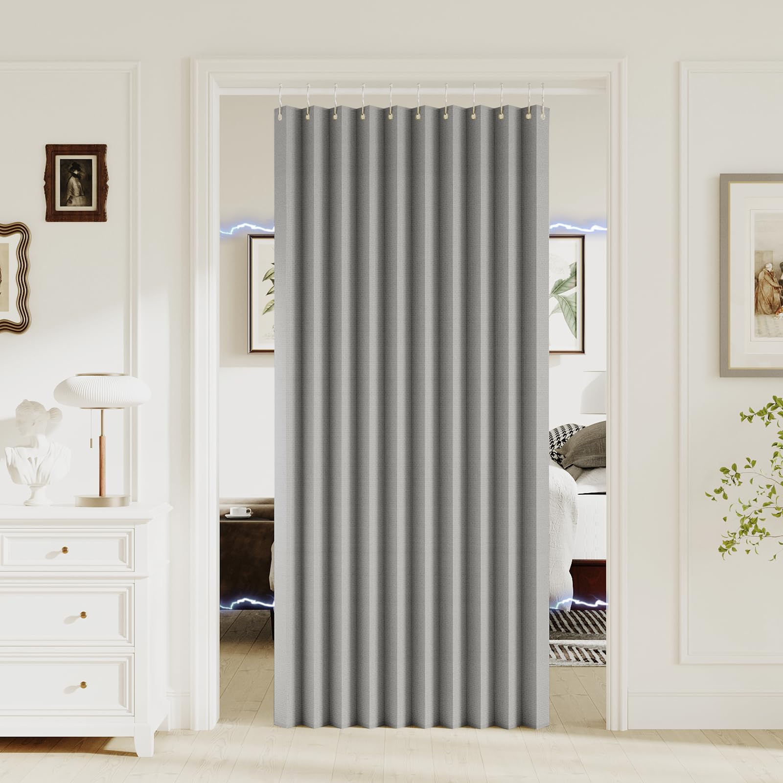 Turquoize 100% Blackout Magnetic Curtain for Accordion and Folding Doors - Linen Textured Pleated Curtain for Closet and Room Divider, 1 Panel, W55 x