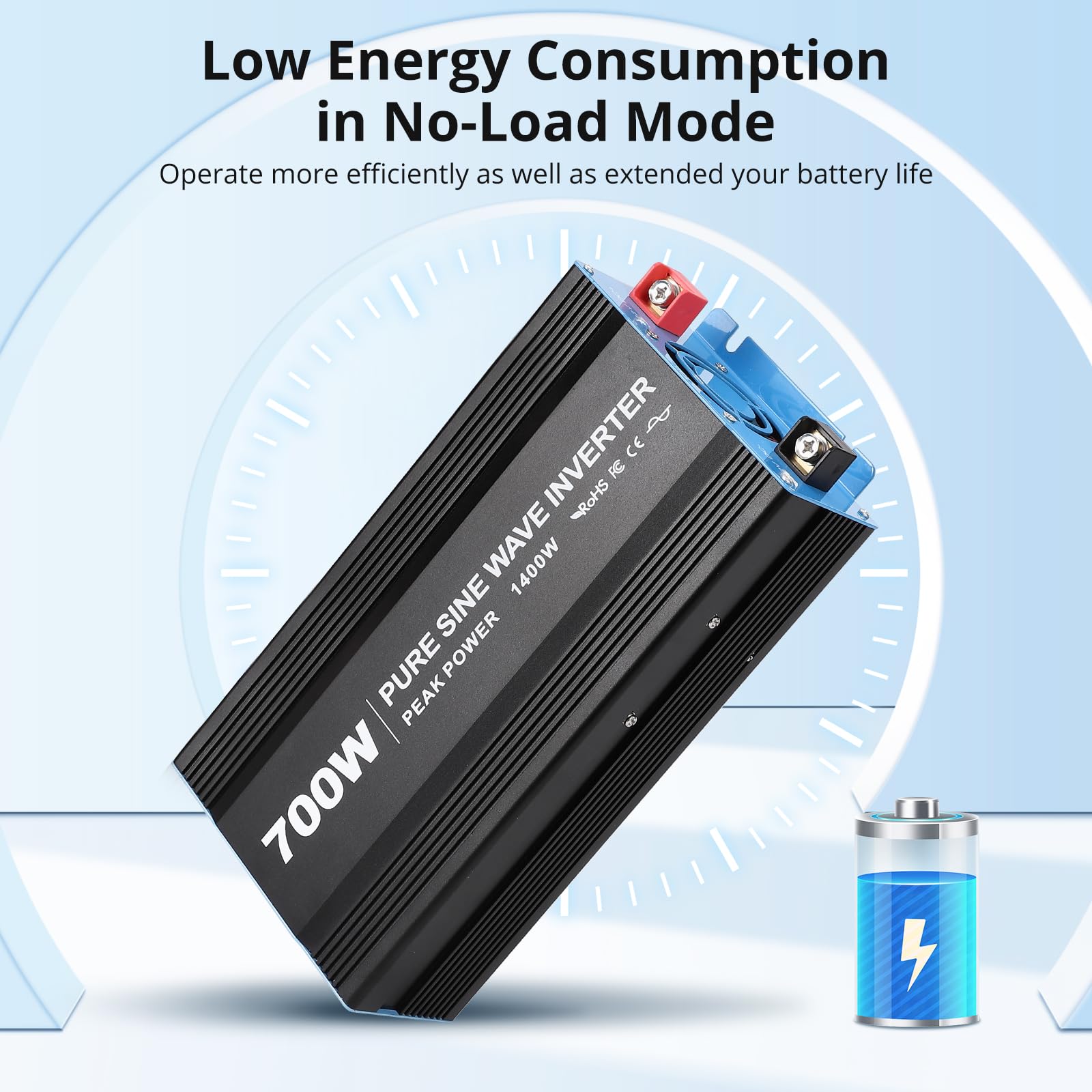 GarveeTech 700W Pure Sine Wave Inverter Features a Built-in 5V/2.1A USB Port with a hardwire Remote Controller.12V DC to 120V AC Converter for Home, RV, Truck