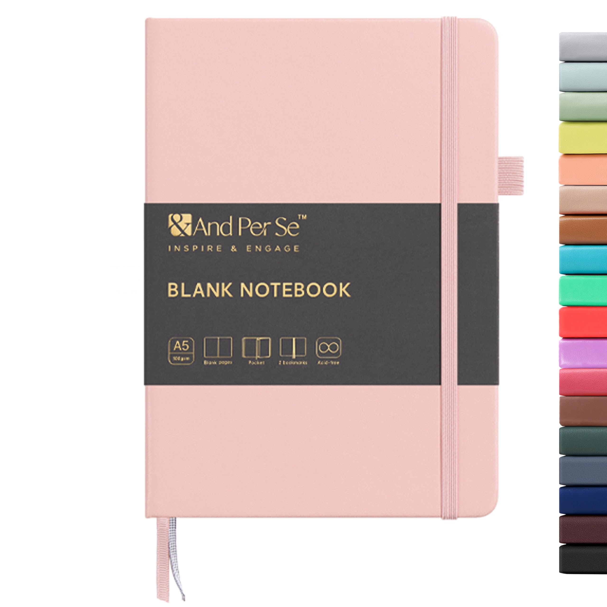 &And Per Se Blank Sketch Notebook, A5 Hardcover, 160 Pages 100gsm Thick Paper, Unlined Journal for Drawing, Doodling, Hand Lettering – Creative Gift for Artists, Designers, Writers (Pink) — image 1