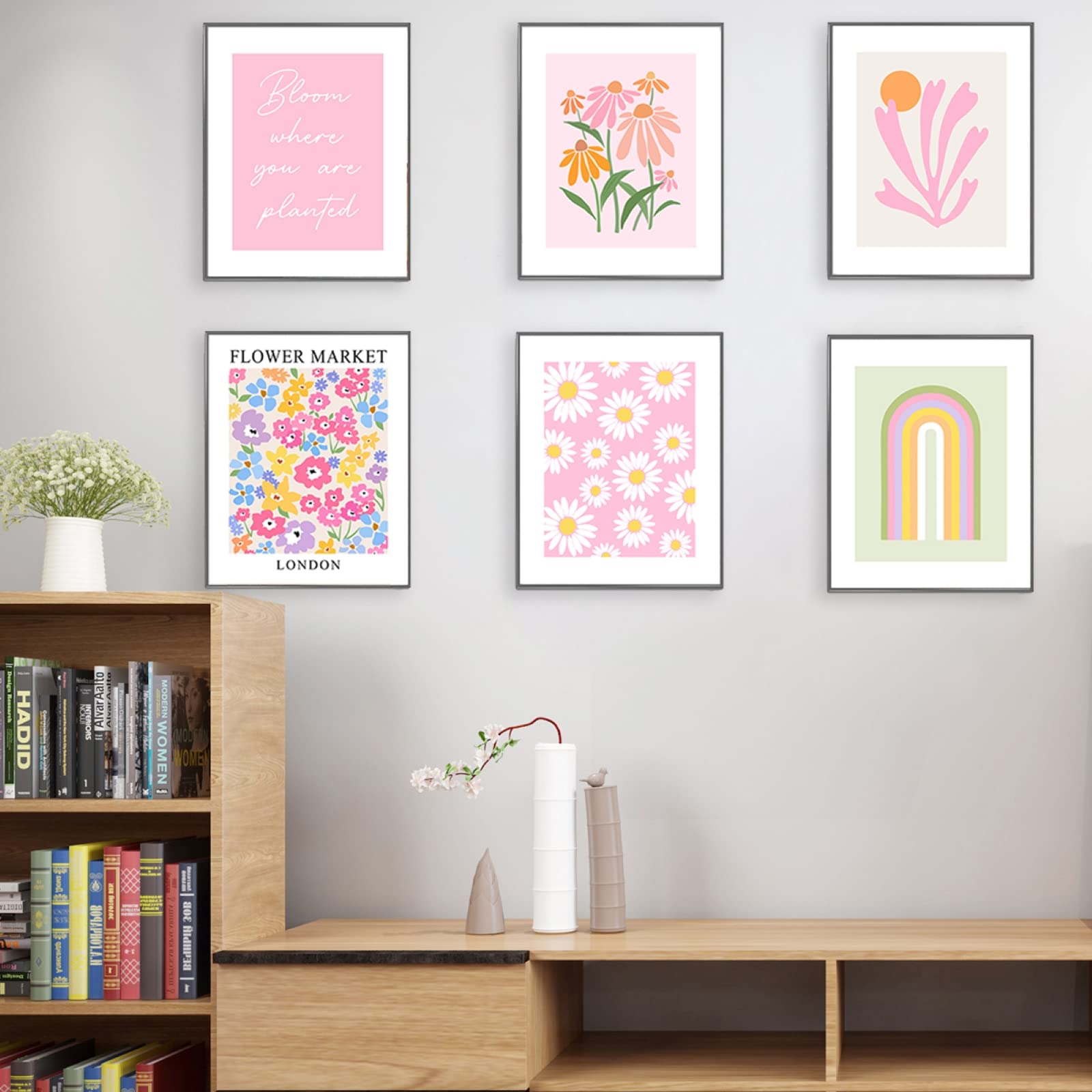 KBKBART Set Di 6 Poster Floreali Astratti – Stampe Vintage Boho, 20x25 Cm, Ideali Per Soggiorno, Camera Da Letto E Ufficio