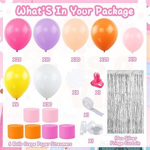 Miniatura 2 de Telón de fondo con flecos de arco de globos de color rosa y naranja, kit de arco de guirnalda de globos de margarita, serpentinas geniales para