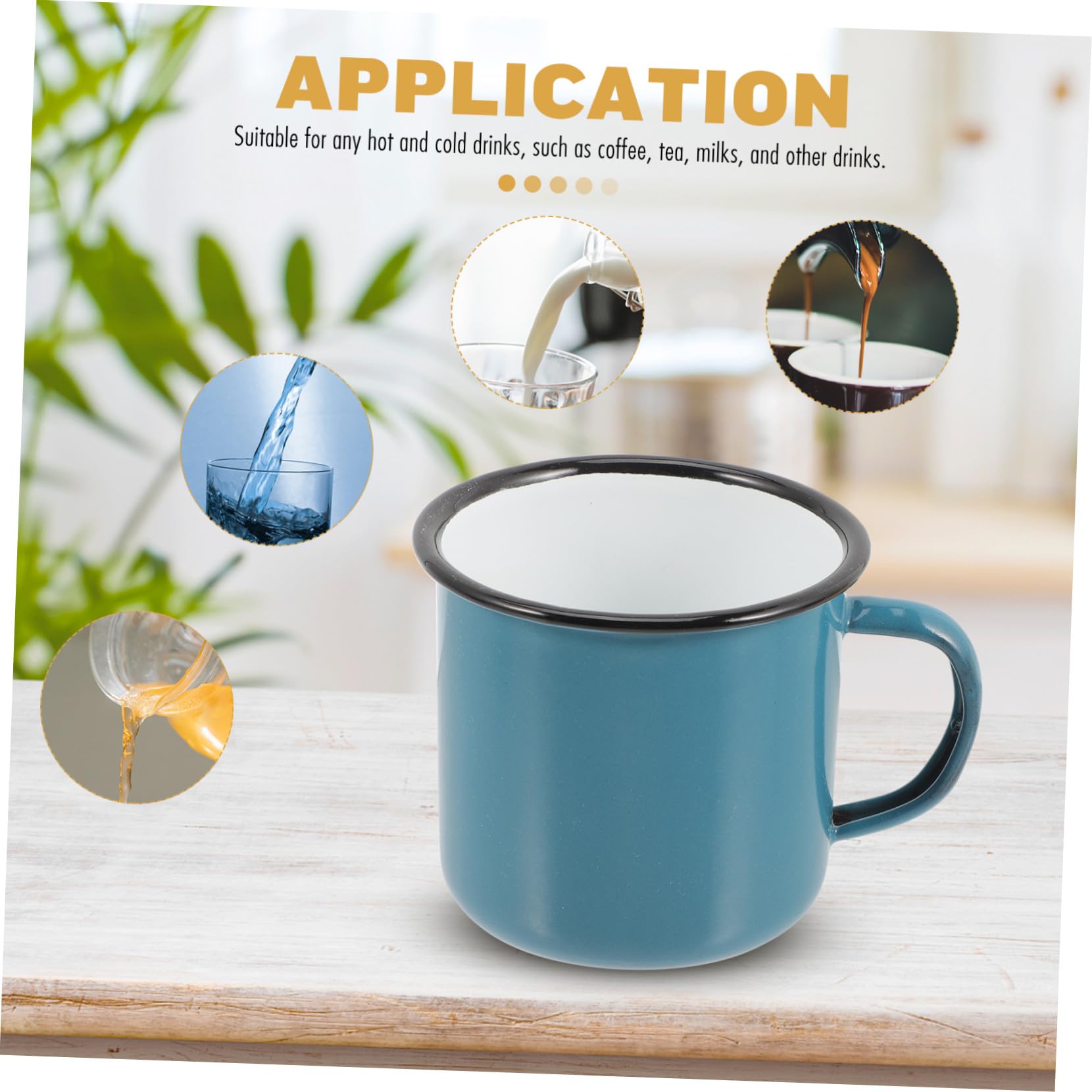SOLUSTRE 4 Stück Emaillebecher Hitzebeständig und Multifunktional Extra Großer Kaffeebecher aus Emaille fürs Büro und Dessertshops Einfacher Stil