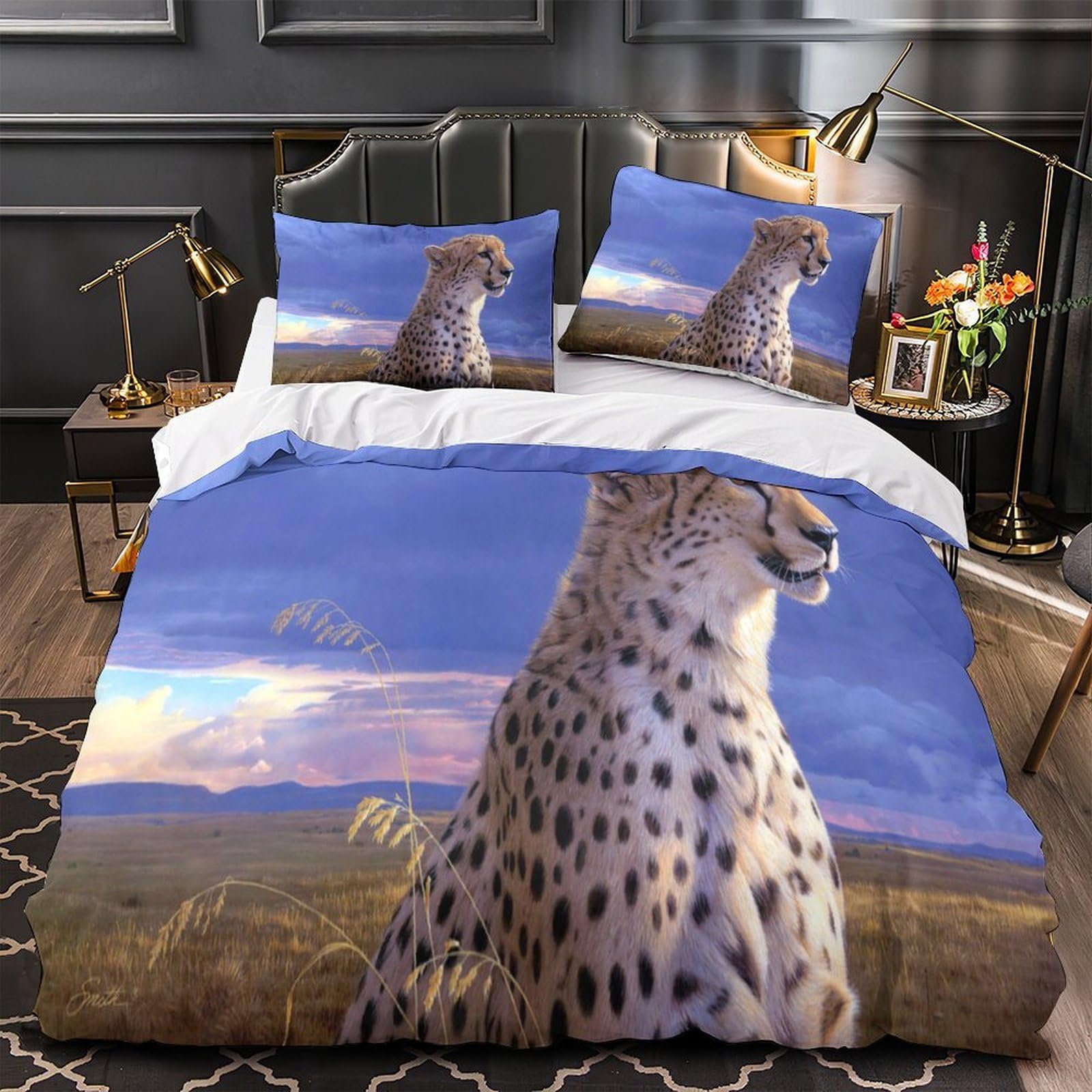 Housse de couette respirante guépard parure de lit légère 140x200cm facile à laver
