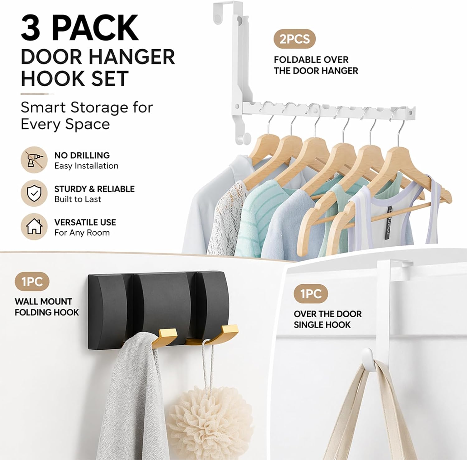 Over The Door Hanger Folding Clothes Drying Rack, Folding Hanging Coat Rack for Indoor Laundry Room Compact Small Space Foldable Portable Clothing Hanger Hook Collapsible(3) image 3