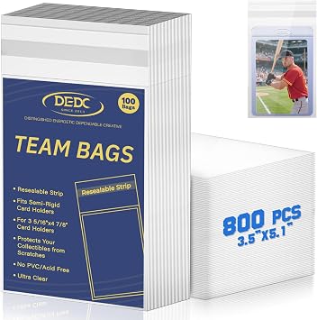DEDC 800Pcs Team Bags for Semi Rigid Card Holder, Resealable Team Bags for Trading Cards Card Grading Fits Semi Rigid Sleeves