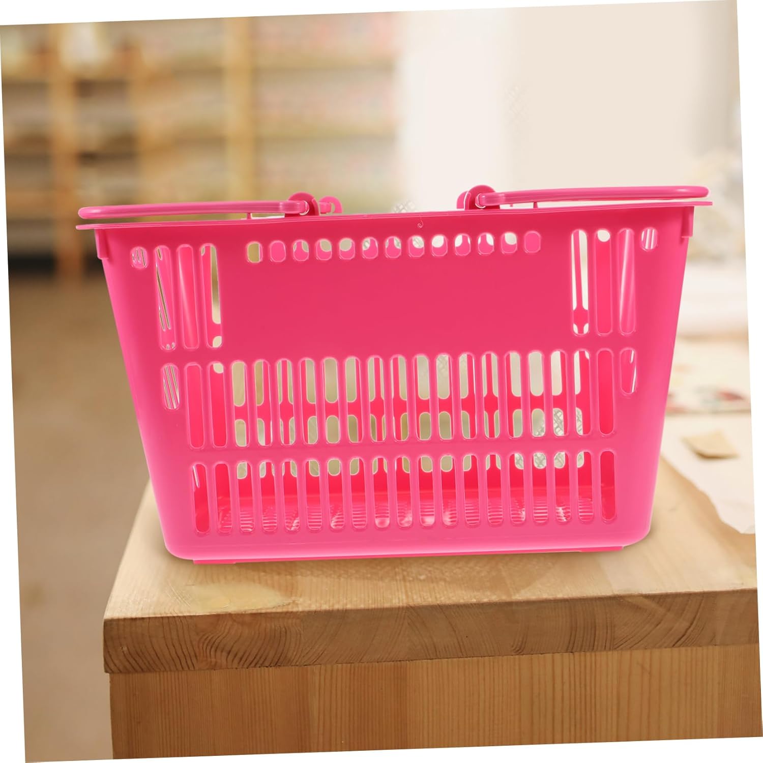 Zerodeko Large Thickened Shopping Basket with Ergonomic Handle Spacious Sundries Storage Container for Supermarkets Snack Shops Fruit Stores Commercial Grocery Organizer in Pink Medium