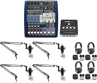 PRESONUS StudioLive SLM AR8C Mixer Recording Interface Bundle with Rockville RCM03 Pro Recording Mic, PRO-M50 Studio Headphones, SAMSON QH4 Monitoring Headphone Amp and DMS40 40