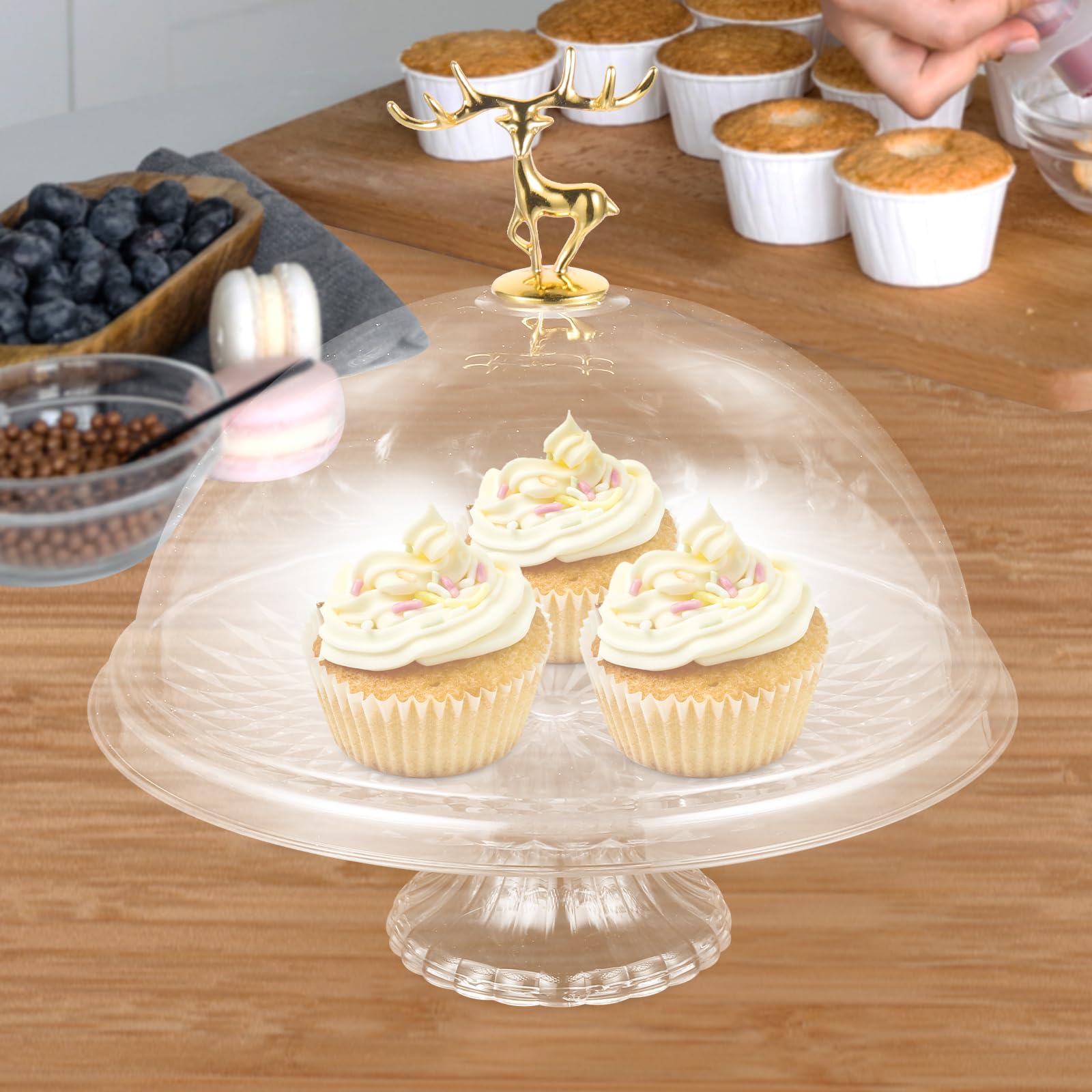 Cabilock Tazón giratorio para tartas, soporte reutilizable para tartas con cúpula: plato multifuncional para servir y bandeja para tartas, bandeja de servidor para pasteles, pasteles, magdalenas,