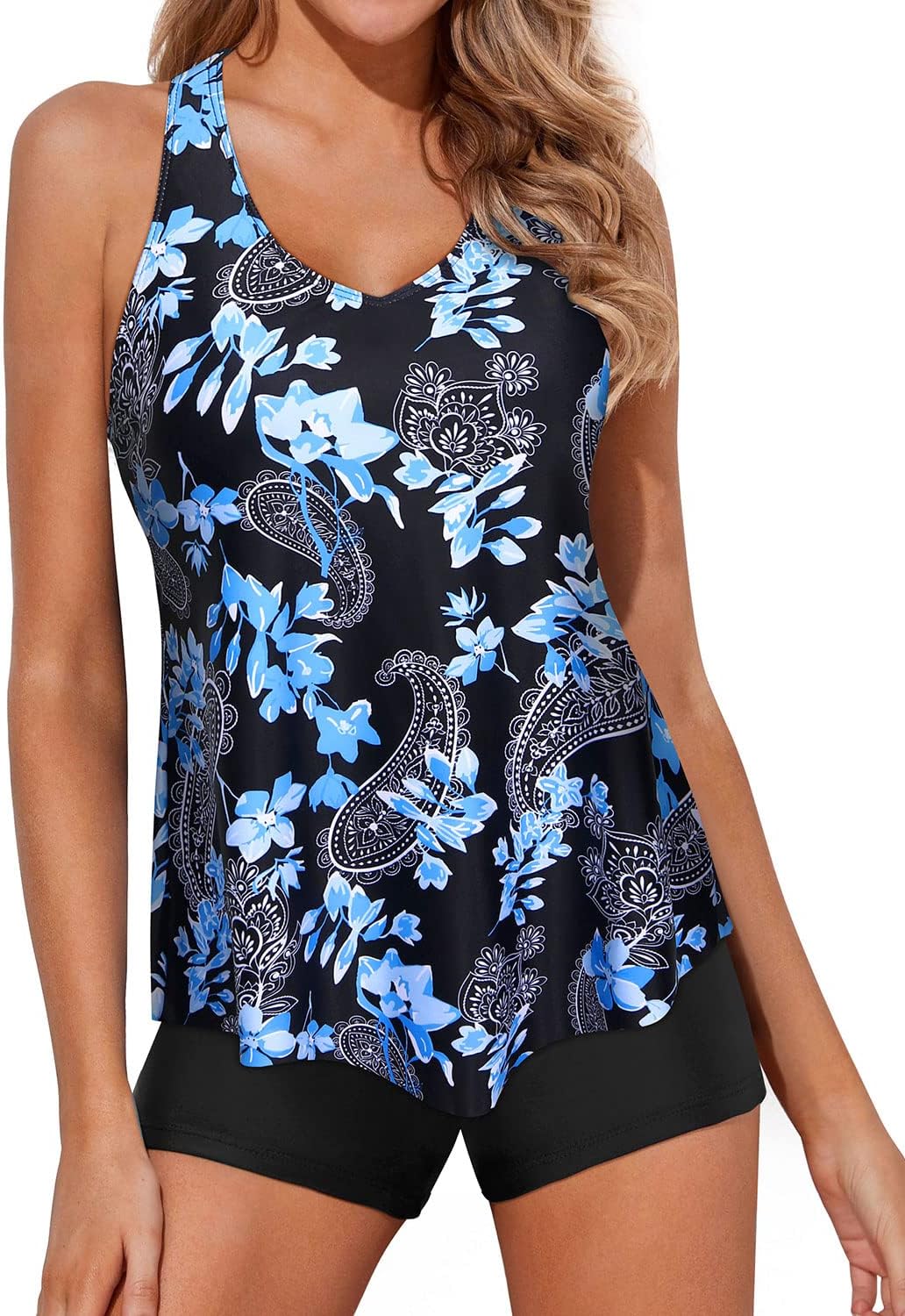 Holipick Two Piece Tankini Swimsuits for Women Tummy Control Bathing Suits Flowy Swim Tank Top with Boy Shorts - Image 5
