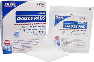 Dukal Sterile Gauze Pads, 100% Woven Cotton and Individually Wrapped, 4" x 4", 12-Ply Pad, Box of 100