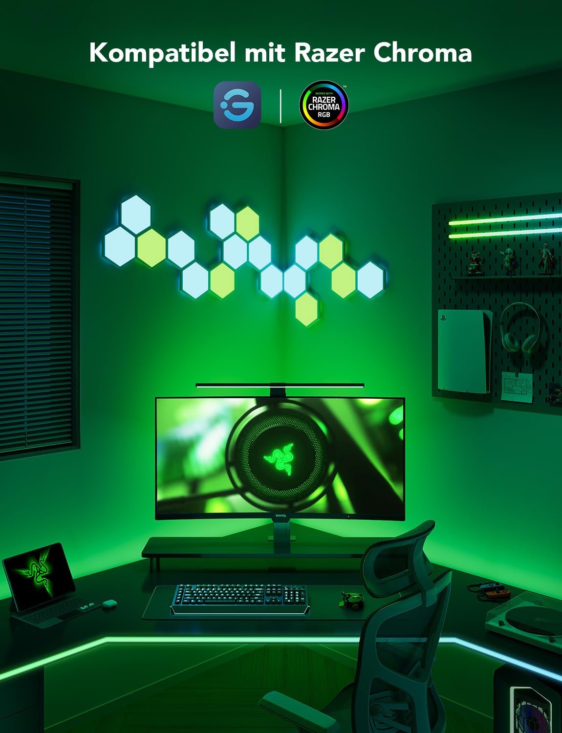 Govee G1 Gaming-Monitor-Licht, Smart RGBIC Wi-Fi LED-Hintergrundbeleuchtung | Für 27-34 Zoll TV, 60 LEDs/m, Doppel-LEDs, 123 Szenen per App, kompatibel mit Alexa, LED für Wohnzimmer, Schlafzimmer, Party