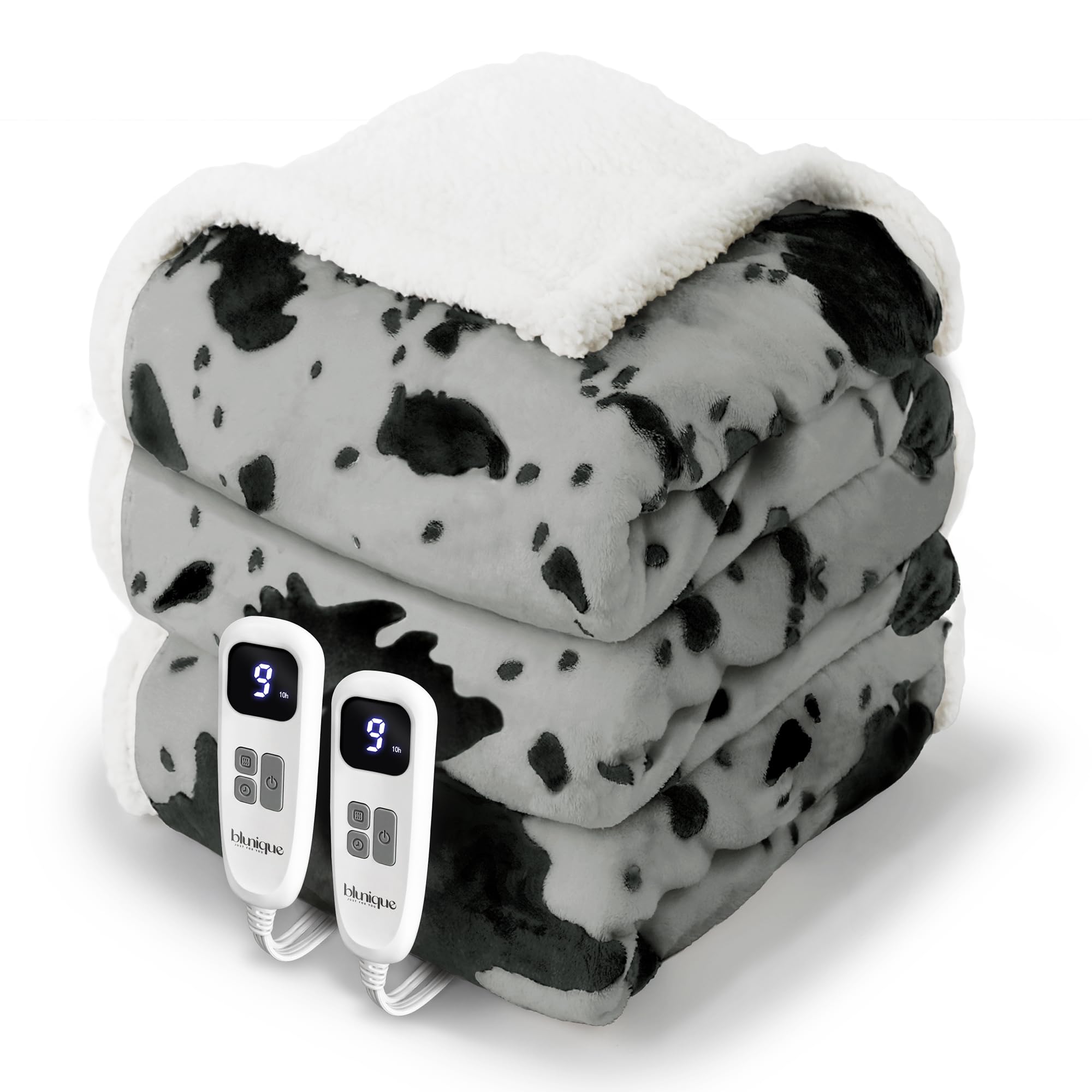 Heated Blanket Queen Blanket - Fast Heating Electric Blanket, Soft Heated Throw with 4 Time Settings,10 Heating Settings, Warm Gifts for Women Mom Grandma(84" x 90" Cow Print Grey)