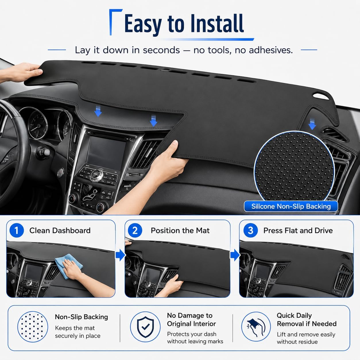 Custom Interior Accessories for Hyundai Sonata 2011 2012 2013 2014 Leather Center Console Cover Dashboard Cover Dash Cover Mat Pad Black