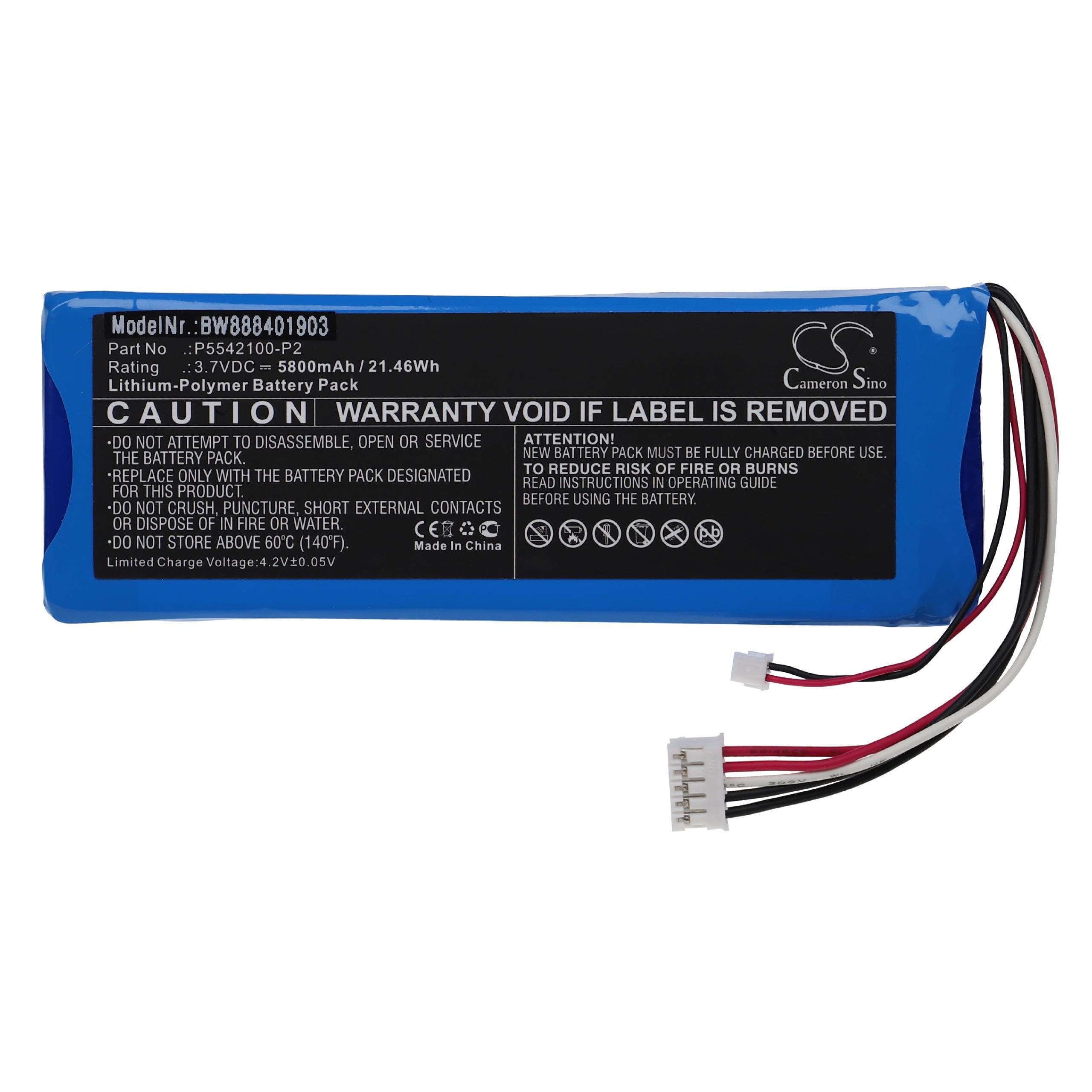 vhbw Batería Recargable Compatible con JBL Pulse 3 Altavoces, Cajas acústicas, bafles (5800 mAh, 3,7 V, polímero de Litio)