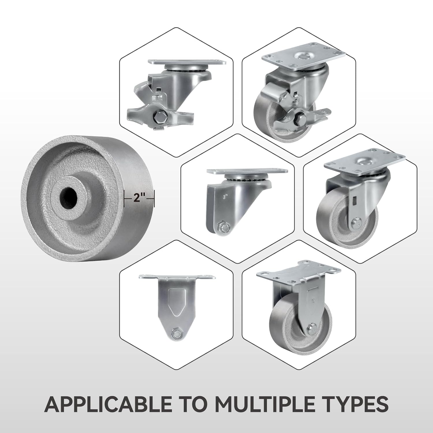 Industrial Caster Wheels, Semi Steel Cast Iron, 3" x 1.25", 350 lbs Capacity per Wheel (4 Pack)