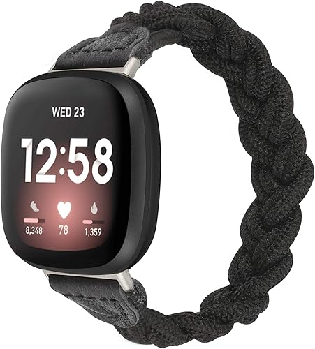 Wearlizer Correa elástica compatible con Fitbit SenseVersa 3 para mujer correa trenzada delgada Solo Loop accesorio tejido elástico para reloj