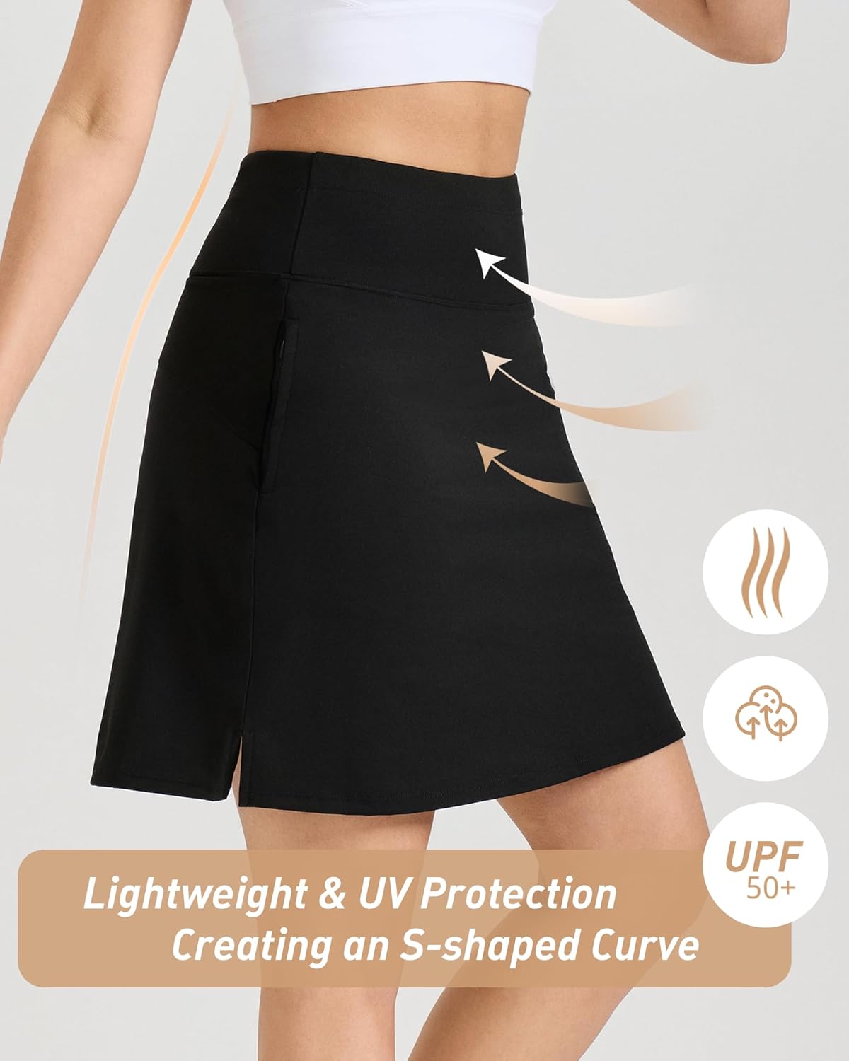 19'' Knee Length Skorts Skirts for Women with Shorts Pocket Underneath High Waisted Athletic Golf Skort Tennis Skirt