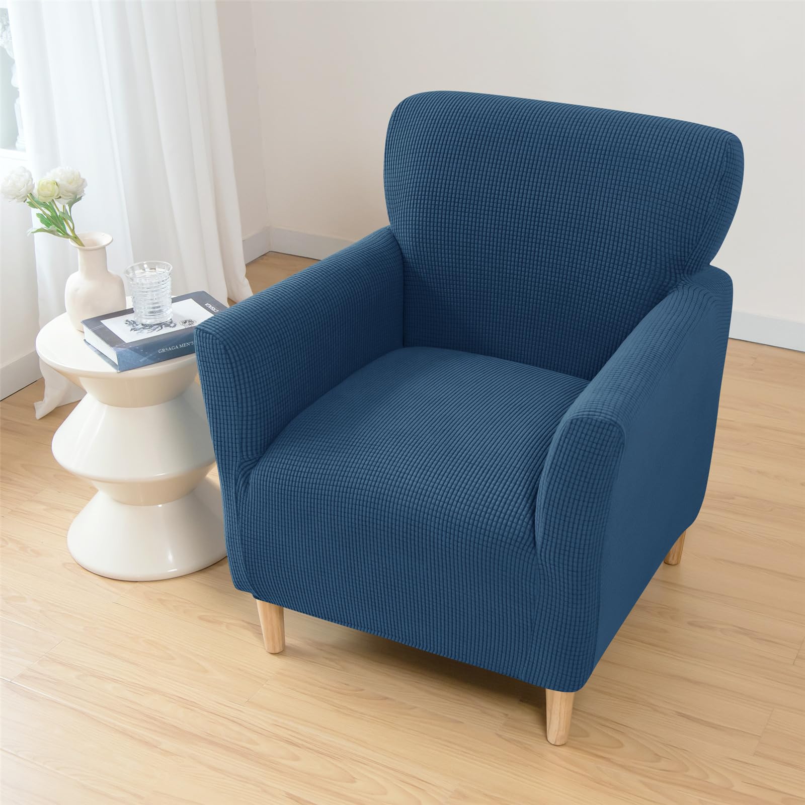 Highdi Housse De Fauteuil 1 Place Extensible Jacquard Bleu Foncé – Protection Canapé Club Chesterfield