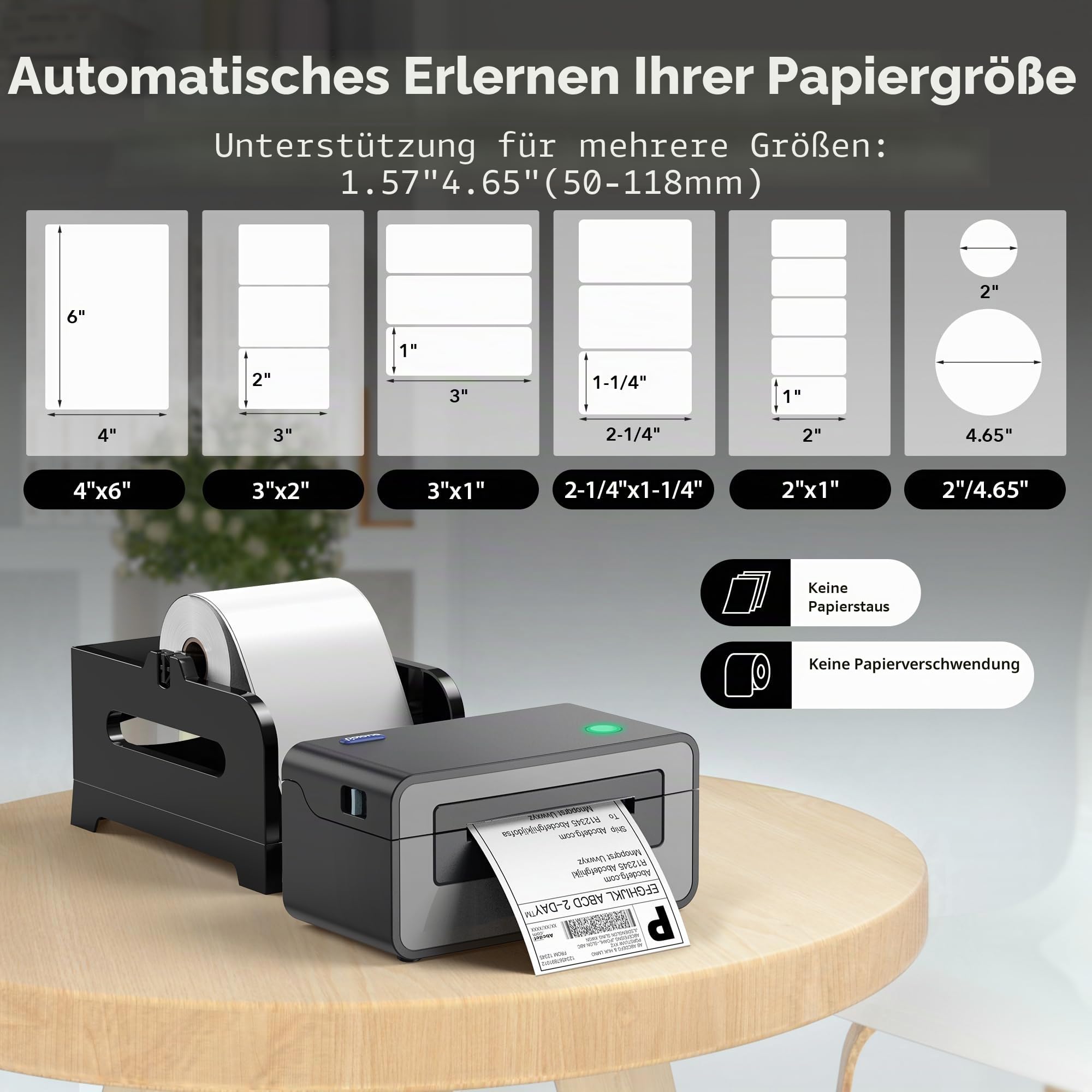 POLONO Etikettendrucker, DHL Thermodrucker Labeldrucker, Label Printer Thermodrucker Desktop Etikettendruck für Amazon, Ebay, Etsy & Shopify, DHL ups USB Mac/PC Count, Grau