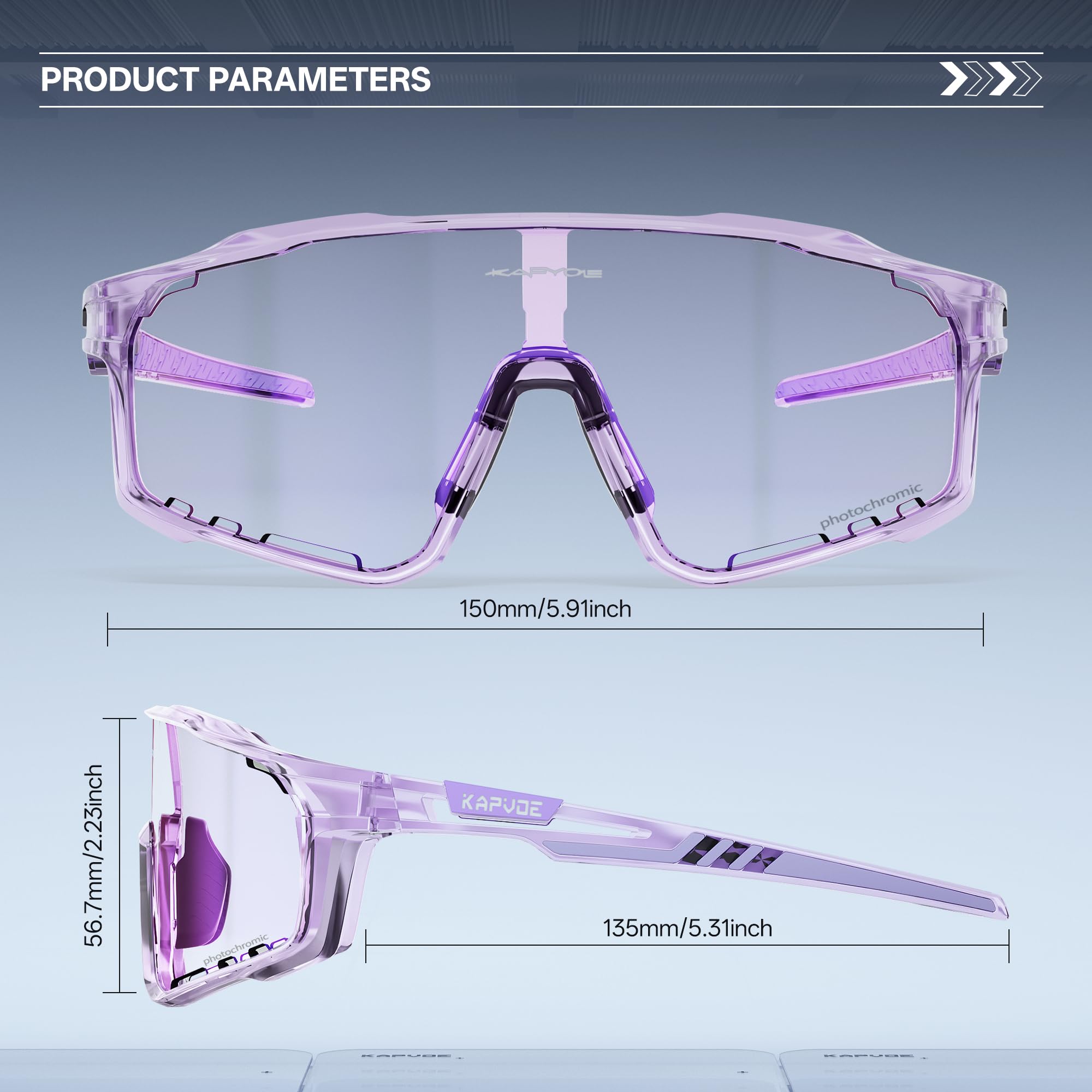 KAPVOE Gafas de Ciclismo Hombre Mujer K76 | Montura TR90, almohadilla nasal ajustable para ciclismo.
