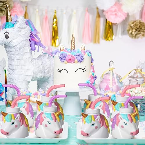 Miniatura 7 de Mifoci Suministros de regalo de fiesta de cumpleaños de unicornio con pajitas, taza de plástico con forma de unicornio de 10 onzas, reutilizable