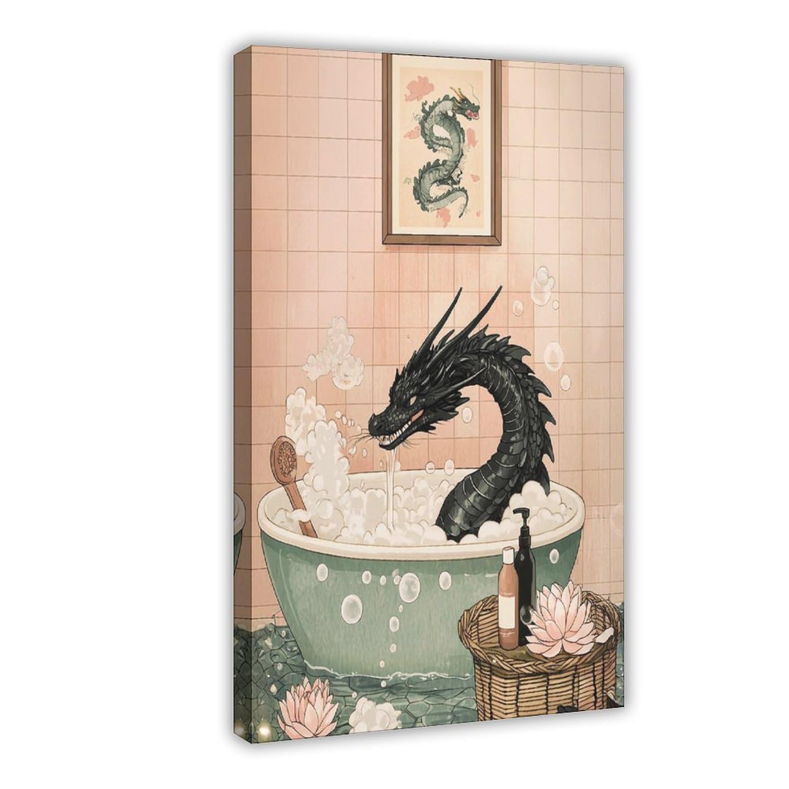 Bareronor Japanese Dragon in Bathtub Canvas Poster Bedroom Decor Landscape Office Room Decor Gift 24" L X 36" W