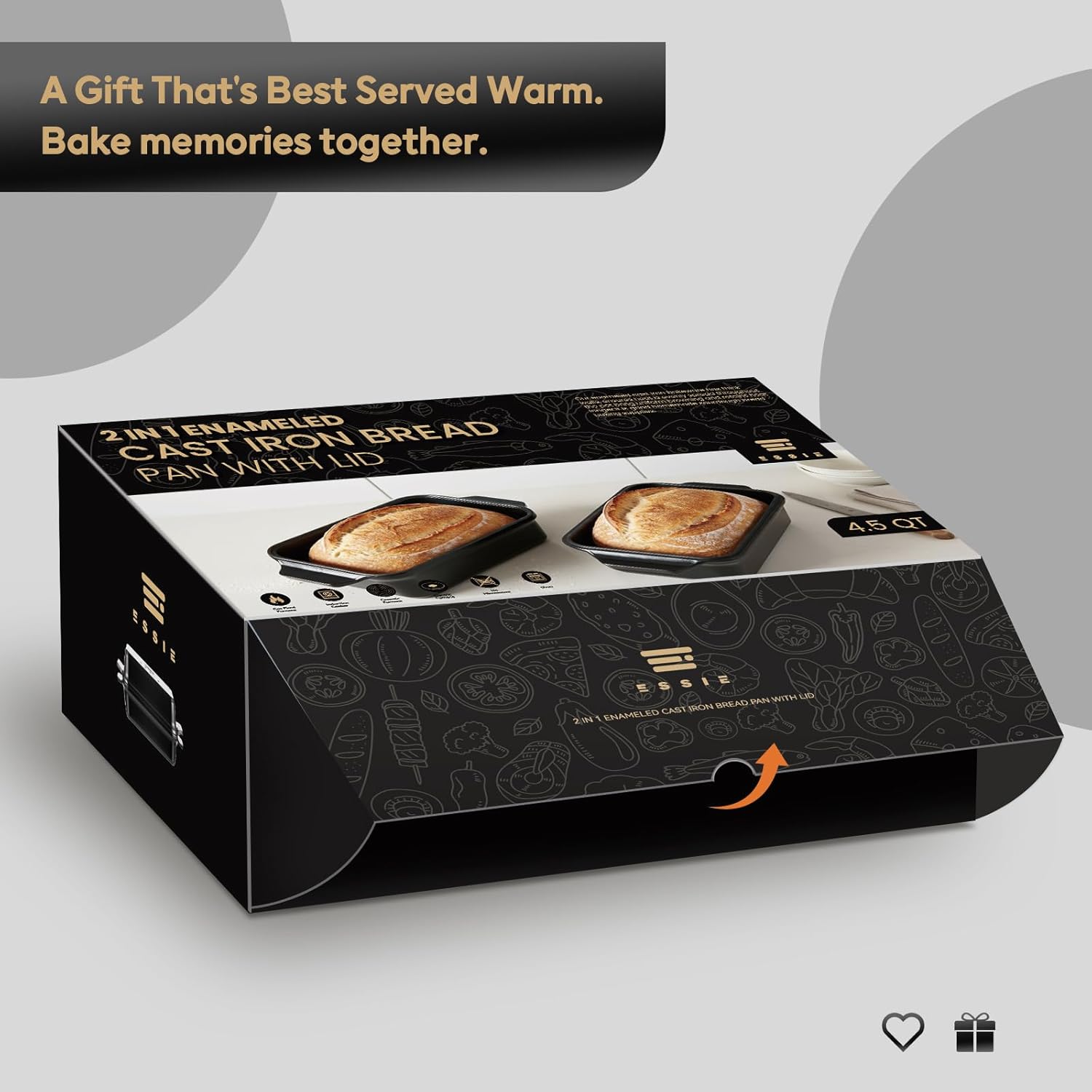 Enameled Cast Iron Dutch Oven for Bread Baking, 9×5 Dutch Oven Pot with Lid for Homemade Bread, 2 in 1 Sourdough Bread Pan with Lid, Roasting & Braising, Oven & Induction Safe (4.2 QT,Black)