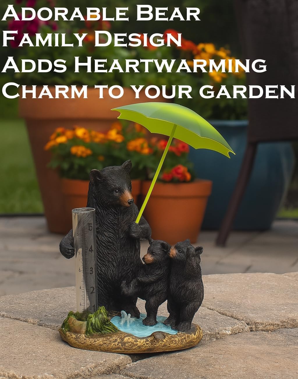 The Bridge Collection Mother Bear and Cubs Rain Gauge Statue - Adorable Animal Family Statue for Outdoor Garden Decor - Mama Bear and Two Cubs Whimsical Outdoor Decor